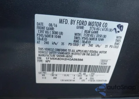 2017 Ford Explorer Xlt z USA, uszkodzony, nr VIN 1FM5K8DH2HGA56566